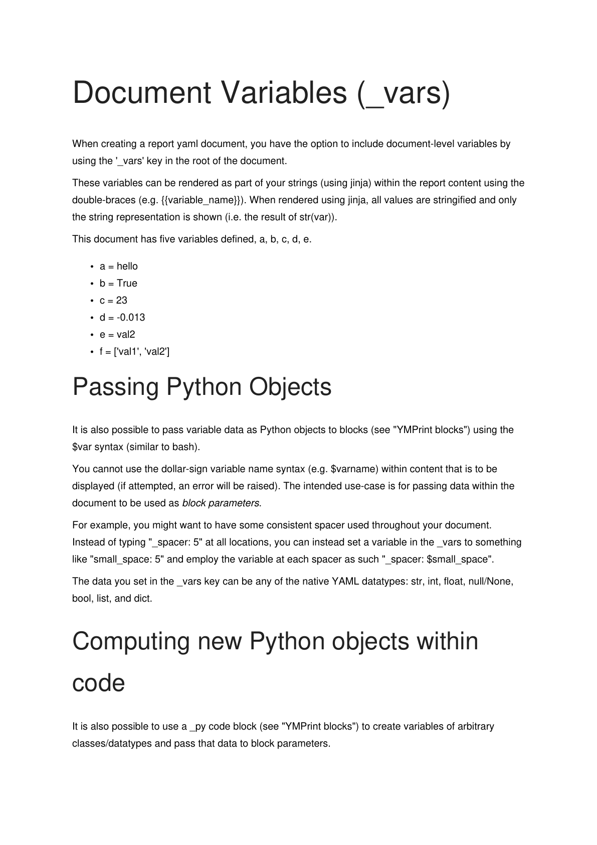Document variables, page 1