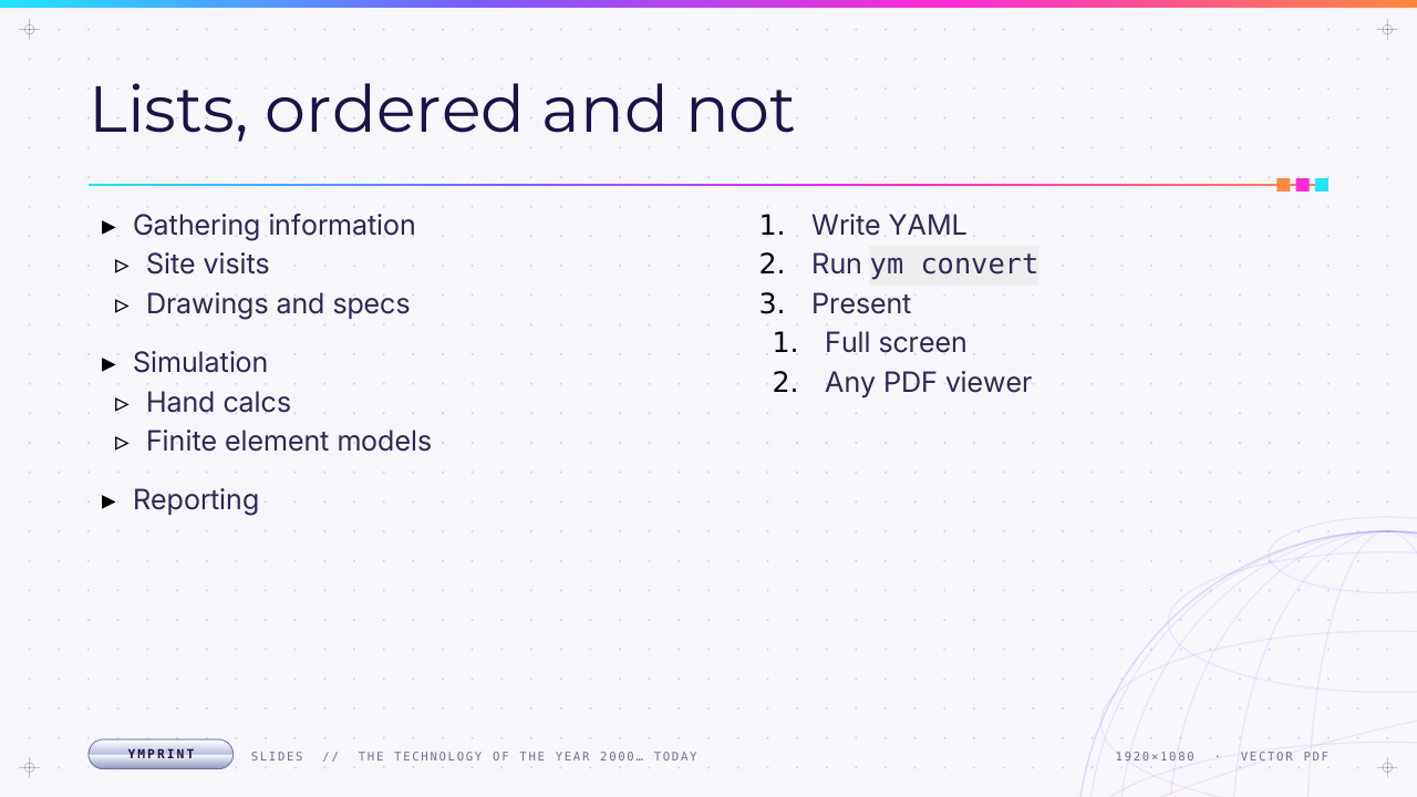 Slides example, tables from lists of mappings